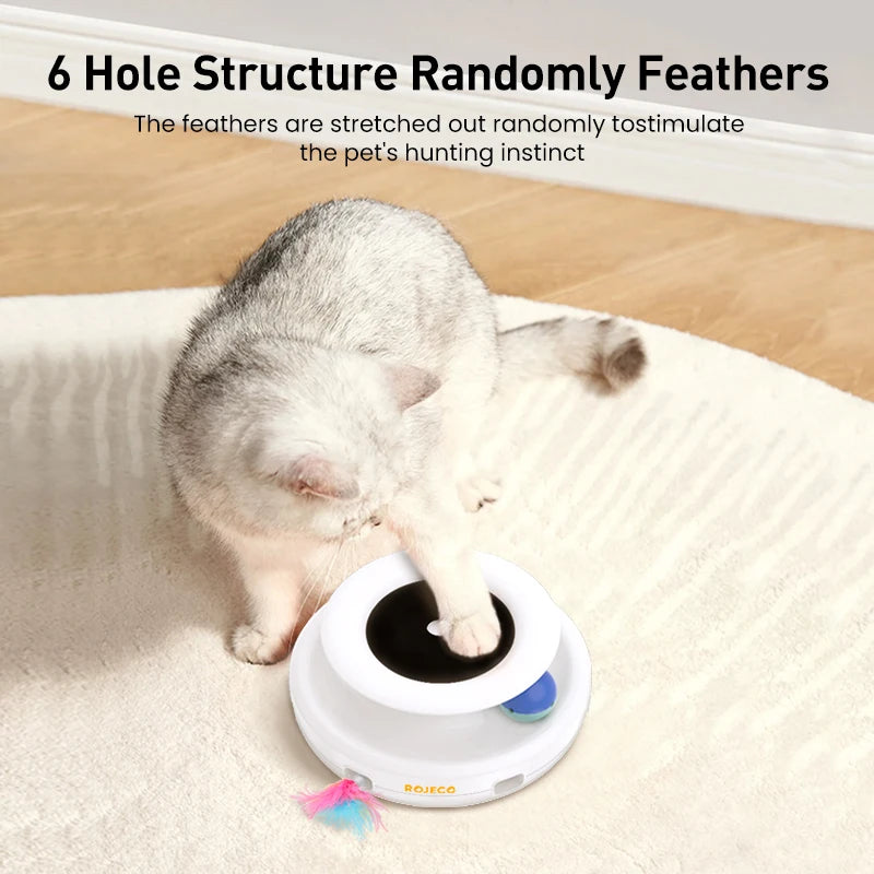 ROJECO Jouet Interactif Intelligent 2-en-1 pour Chat et Chien – Plumes Automatiques & Balle Ludique, 5 Modes de Jeu