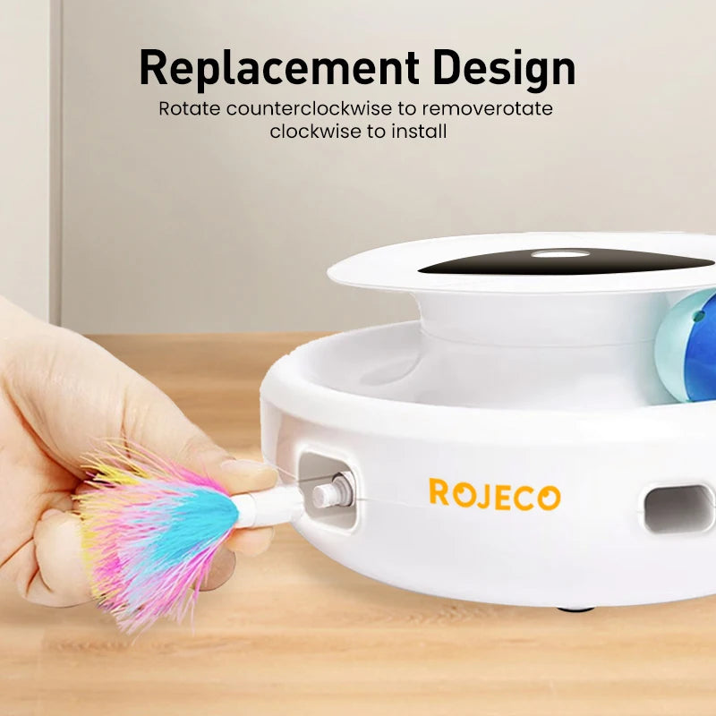 ROJECO Jouet Interactif Intelligent 2-en-1 pour Chat et Chien – Plumes Automatiques & Balle Ludique, 5 Modes de Jeu
