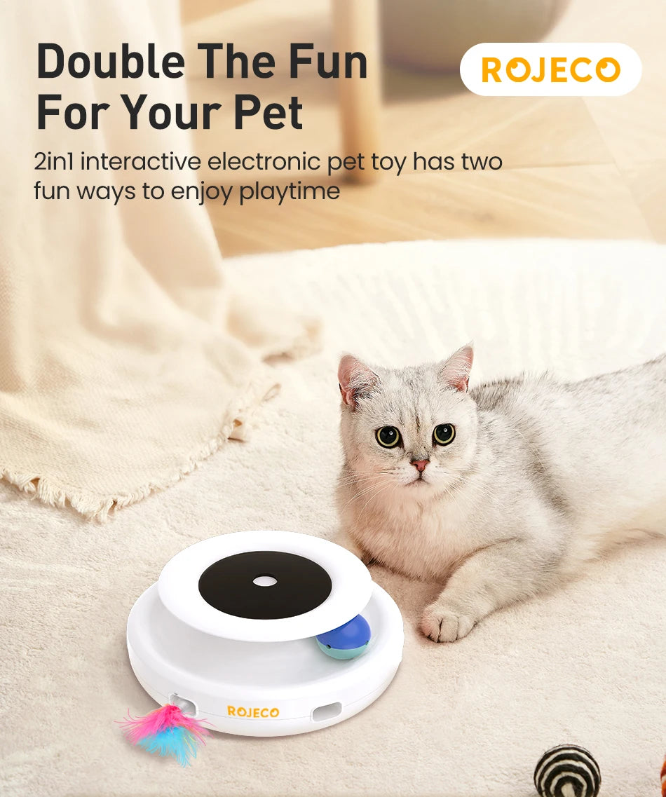 ROJECO Jouet Interactif Intelligent 2-en-1 pour Chat et Chien – Plumes Automatiques & Balle Ludique, 5 Modes de Jeu