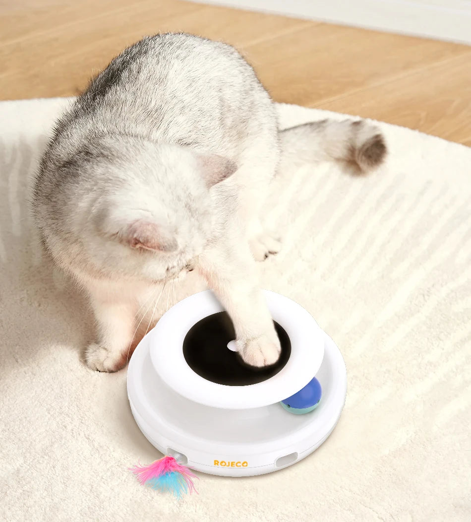ROJECO Jouet Interactif Intelligent 2-en-1 pour Chat et Chien – Plumes Automatiques & Balle Ludique, 5 Modes de Jeu