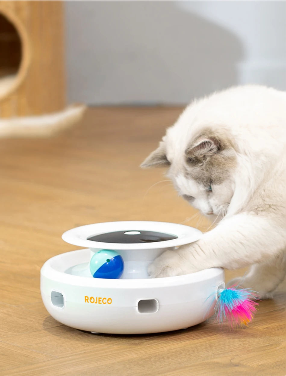ROJECO Jouet Interactif Intelligent 2-en-1 pour Chat et Chien – Plumes Automatiques & Balle Ludique, 5 Modes de Jeu