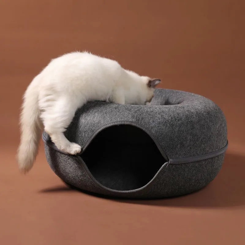 Tunnel de Jeu Interactif en Feutrine pour Chats – Maison & Entraînement Ludique 🐱