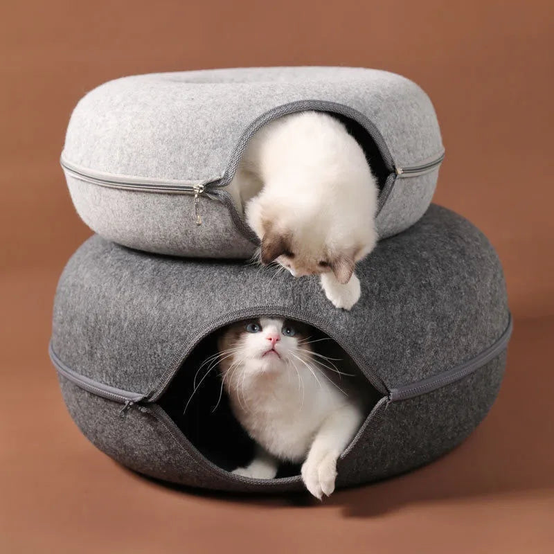 Tunnel de Jeu Interactif en Feutrine pour Chats – Maison & Entraînement Ludique 🐱