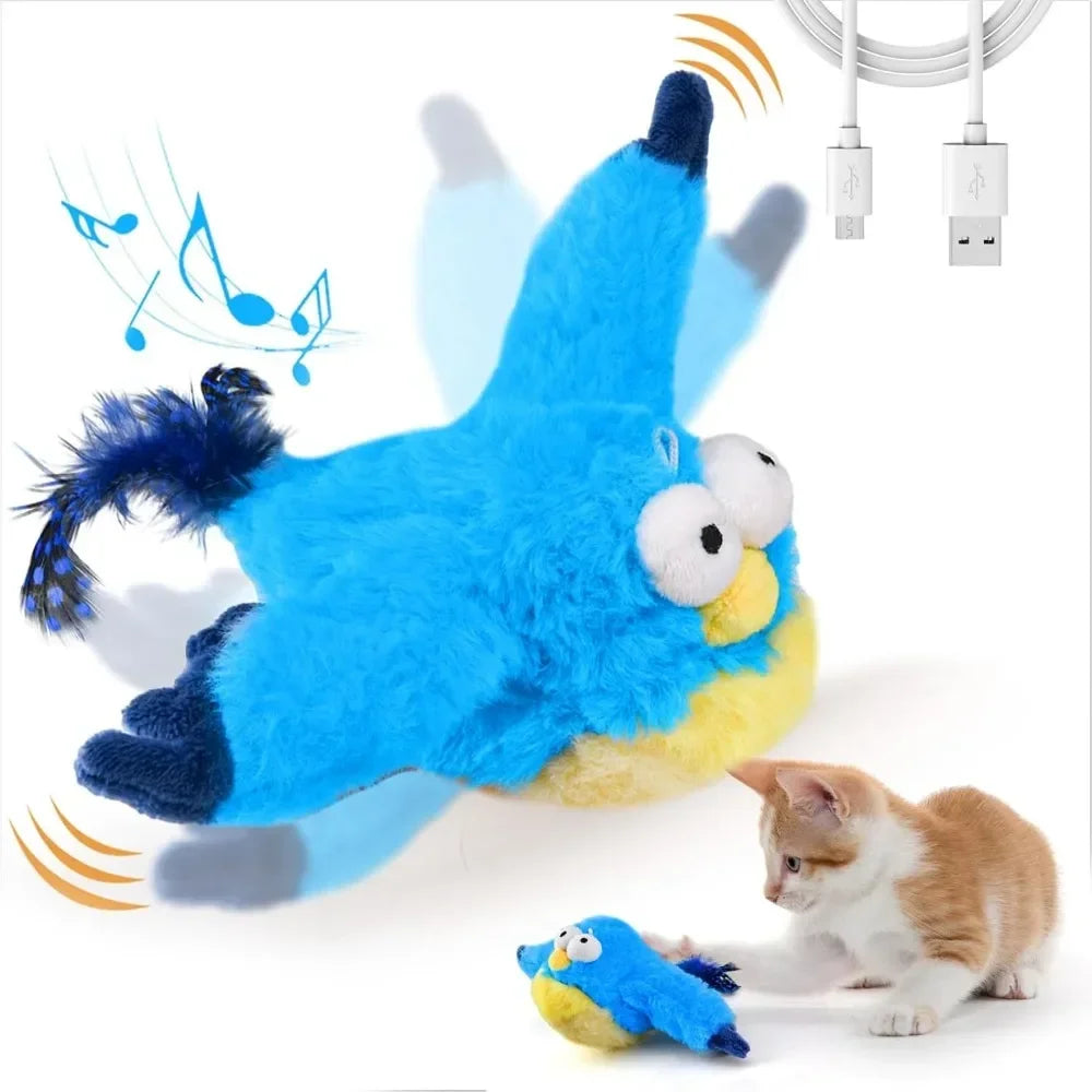 Oiseau Interactif pour Chat – Jouet Électronique avec Ailes Battantes, Son Réaliste & Herbe à Chat