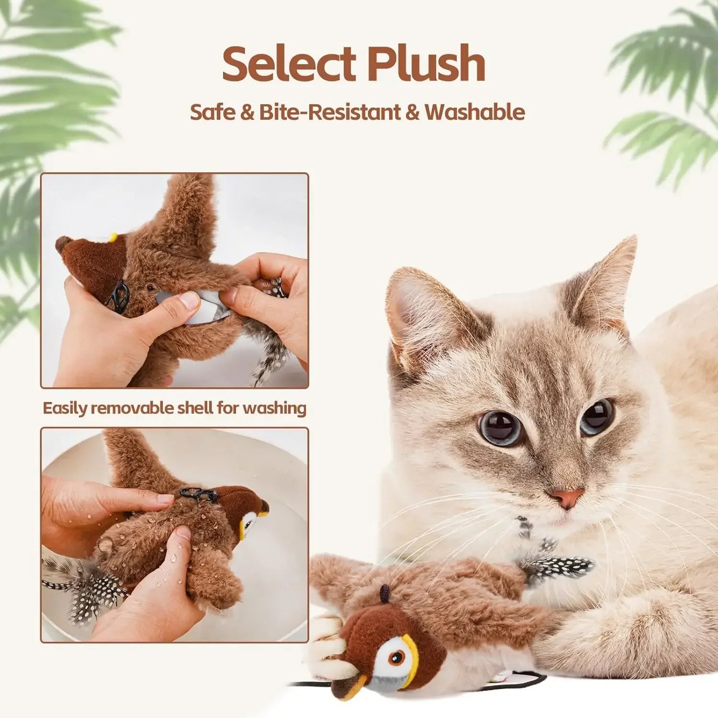 Oiseau Interactif pour Chat – Jouet Électronique avec Ailes Battantes, Son Réaliste & Herbe à Chat