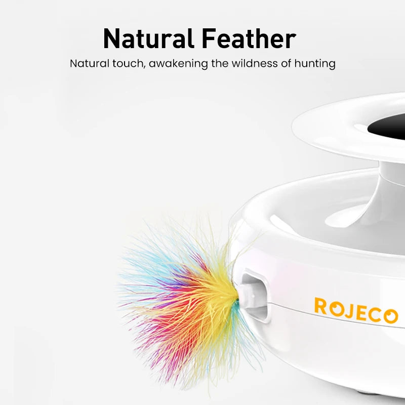 ROJECO Jouet Interactif Intelligent 2-en-1 pour Chat et Chien – Plumes Automatiques & Balle Ludique, 5 Modes de Jeu