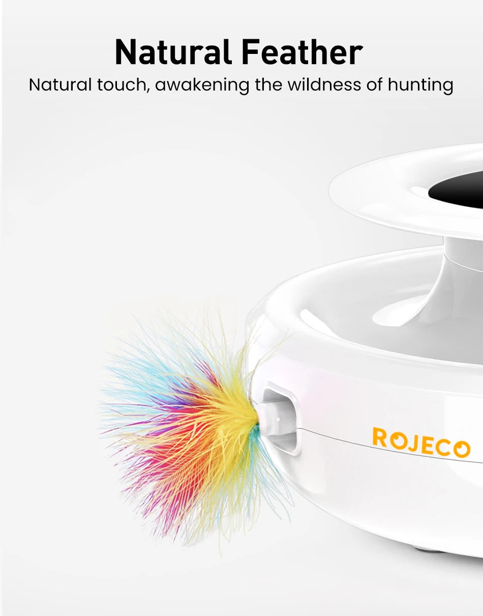 ROJECO Jouet Interactif Intelligent 2-en-1 pour Chat et Chien – Plumes Automatiques & Balle Ludique, 5 Modes de Jeu