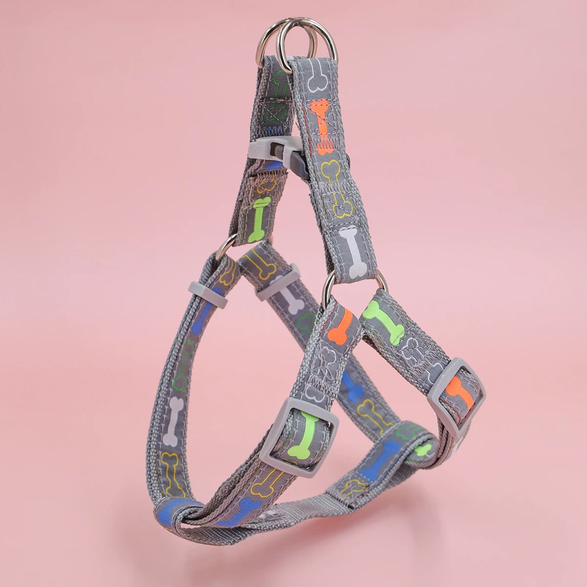 Harnais Réglable pour Chiens – Sécurisé & Confortable avec Motif Os Coloré