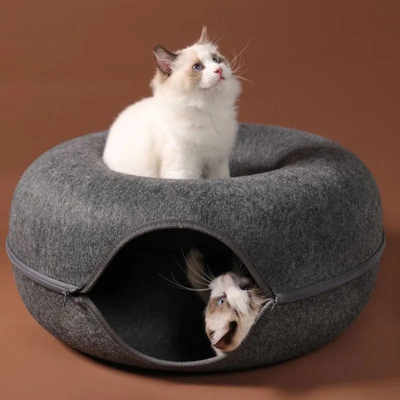 Tunnel de Jeu Interactif en Feutrine pour Chats – Maison & Entraînement Ludique 🐱