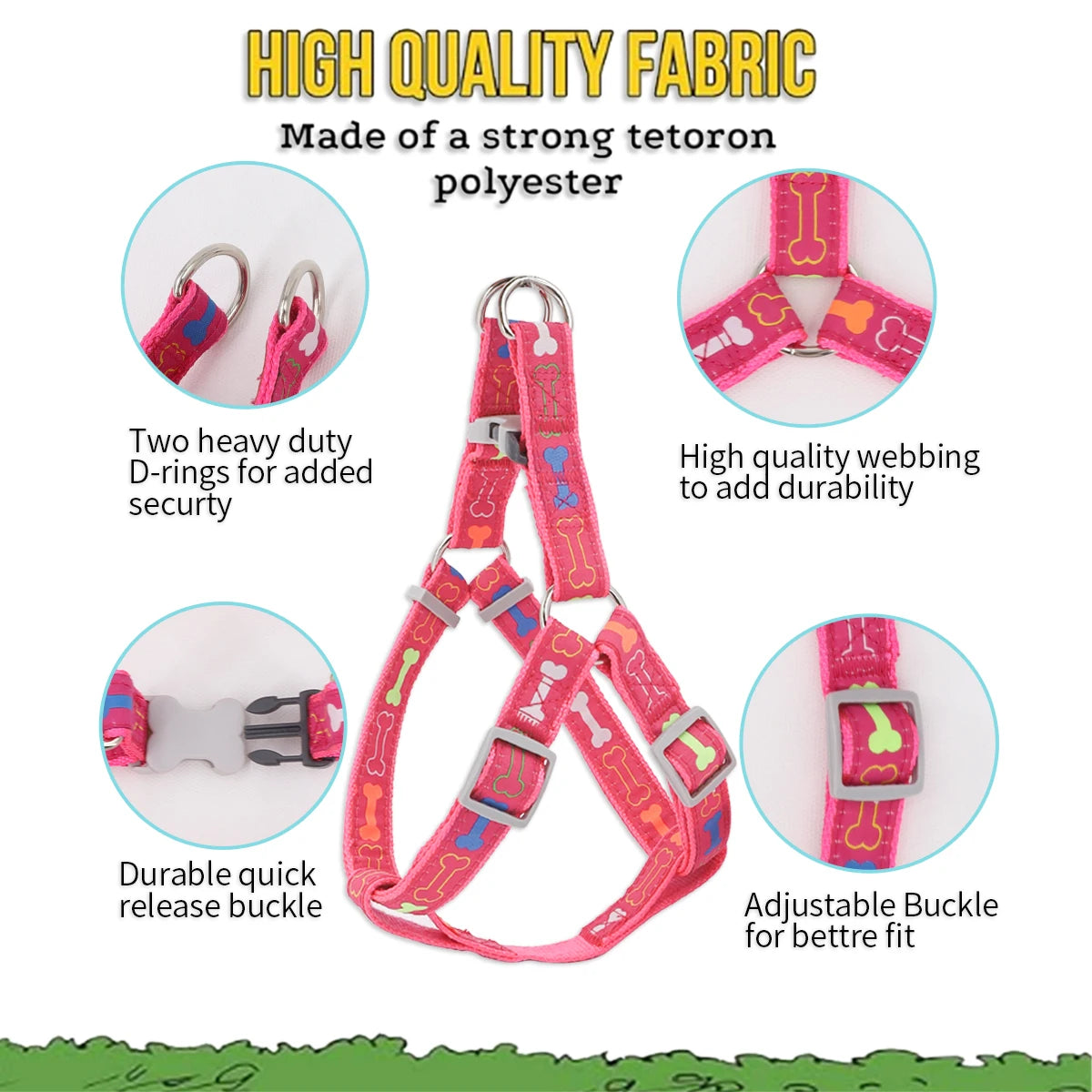 Harnais Réglable pour Chiens – Sécurisé & Confortable avec Motif Os Coloré