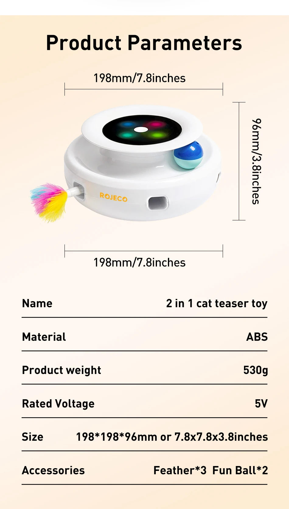 ROJECO Jouet Interactif Intelligent 2-en-1 pour Chat et Chien – Plumes Automatiques & Balle Ludique, 5 Modes de Jeu