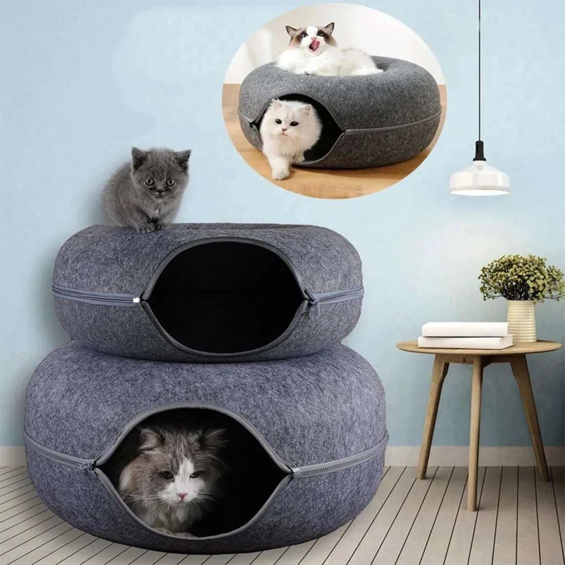 Tunnel de Jeu Interactif en Feutrine pour Chats – Maison & Entraînement Ludique 🐱
