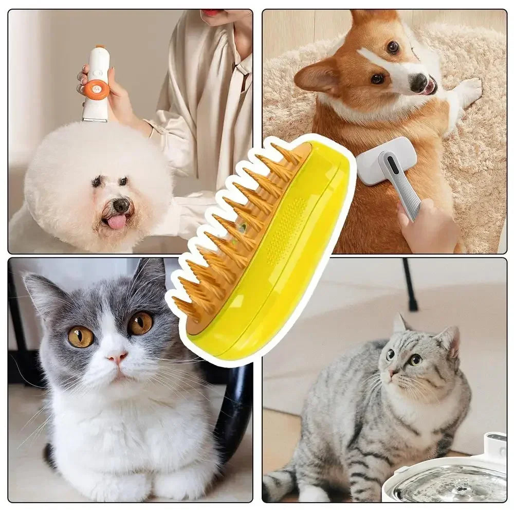 Brosse Vapeur 3-en-1 pour Chiens & Chats – Démêlage, Massage & Nettoyage des Poils