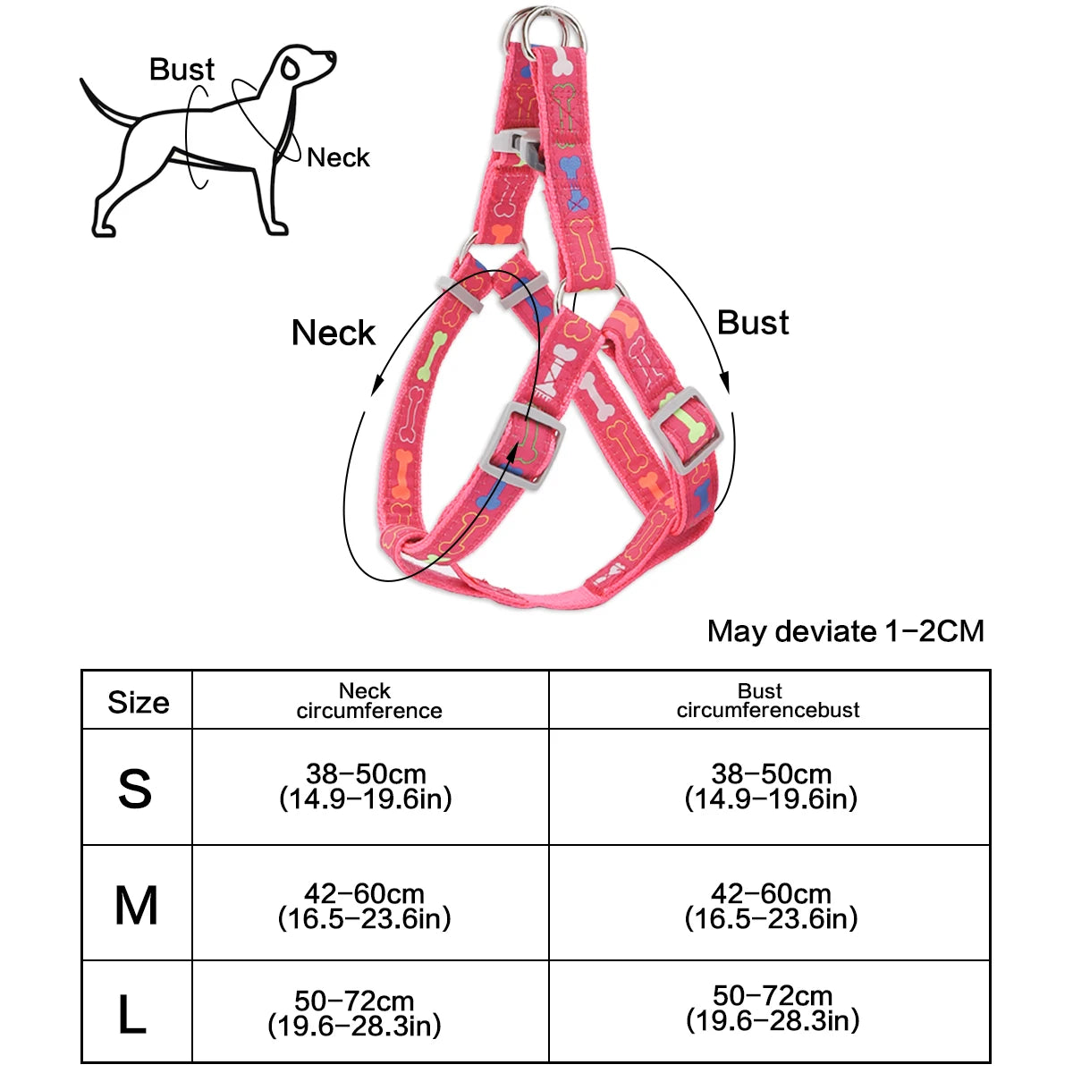 Harnais Réglable pour Chiens – Sécurisé & Confortable avec Motif Os Coloré