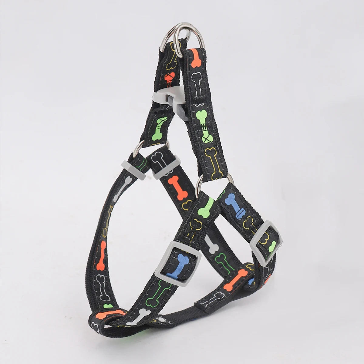 Harnais Réglable pour Chiens – Sécurisé & Confortable avec Motif Os Coloré