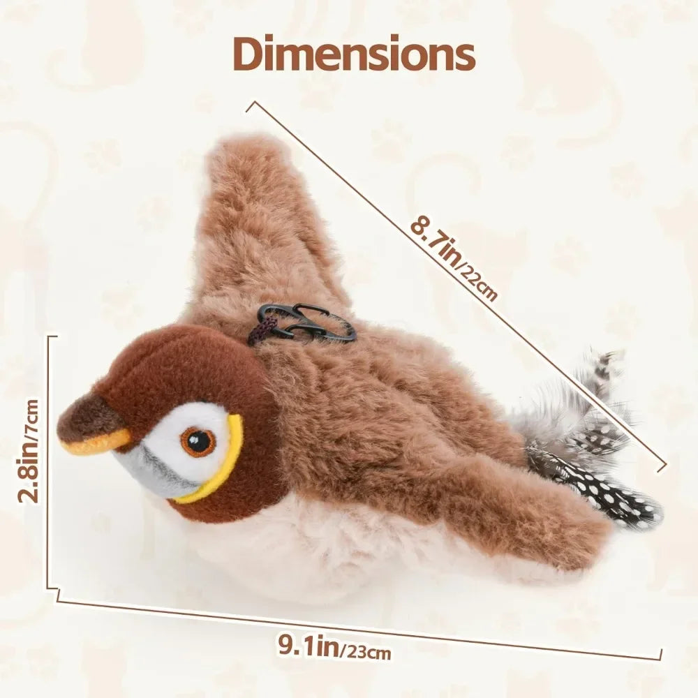 Oiseau Interactif pour Chat – Jouet Électronique avec Ailes Battantes, Son Réaliste & Herbe à Chat