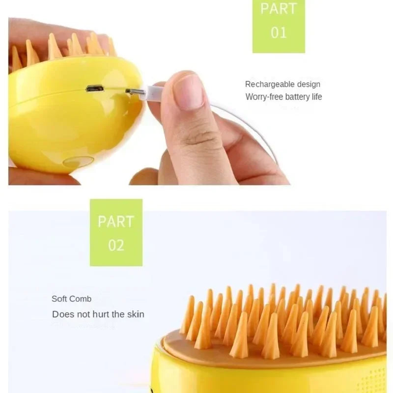Brosse Vapeur 3-en-1 pour Chiens & Chats – Démêlage, Massage & Nettoyage des Poils