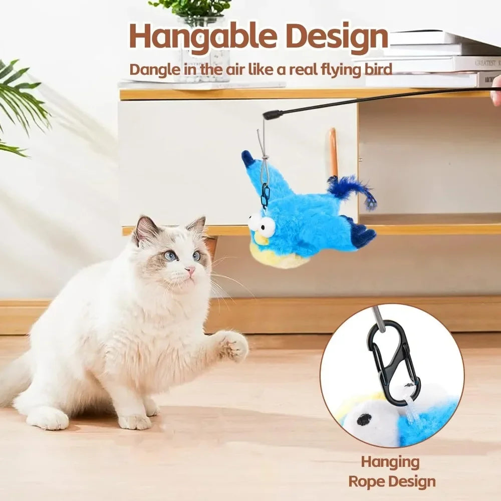 Oiseau Interactif pour Chat – Jouet Électronique avec Ailes Battantes, Son Réaliste & Herbe à Chat