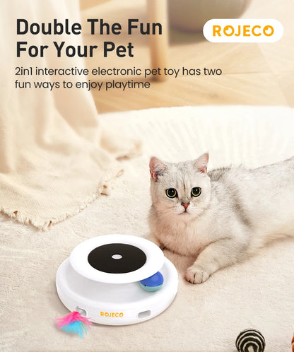 ROJECO Jouet Interactif Intelligent 2-en-1 pour Chat et Chien – Plumes Automatiques & Balle Ludique, 5 Modes de Jeu