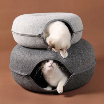 Tunnel de Jeu Interactif en Feutrine pour Chats – Maison & Entraînement Ludique 🐱