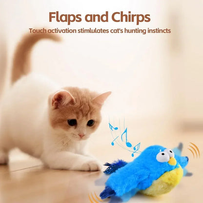 Oiseau Interactif pour Chat – Jouet Électronique avec Ailes Battantes, Son Réaliste & Herbe à Chat