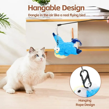 Oiseau Interactif pour Chat – Jouet Électronique avec Ailes Battantes, Son Réaliste & Herbe à Chat